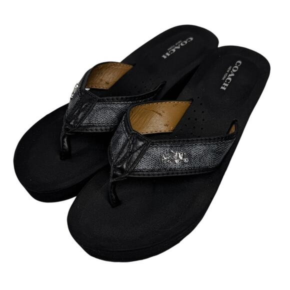 Coach Jolene Wedge Flip Flop Sandals Women’s Size 6B Black Platform Thong A9820 - Picture 3 of 10